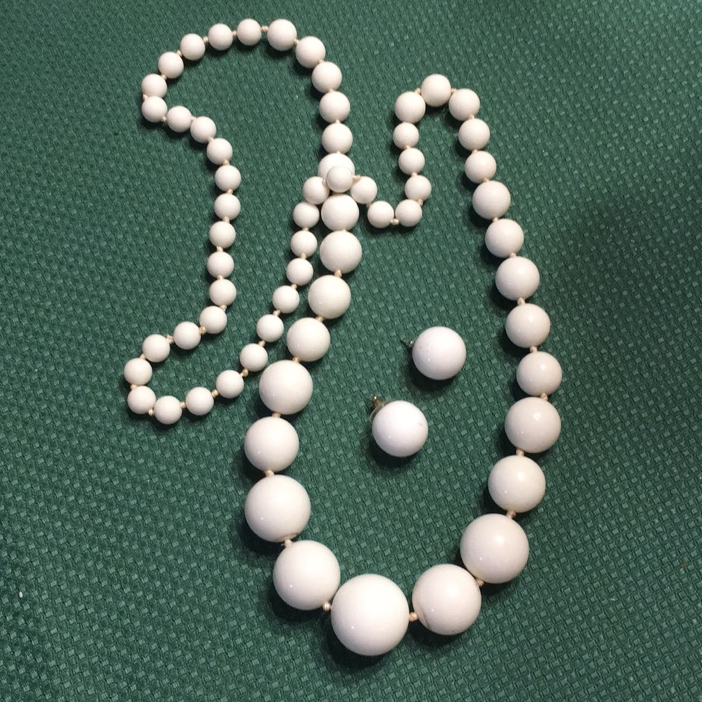 Large white bead necklace and earrings